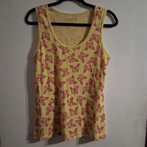 Vintage Y2K Butterfly AOP Pink Yellow Ribbed Tank Top 2X Boho Hippie
